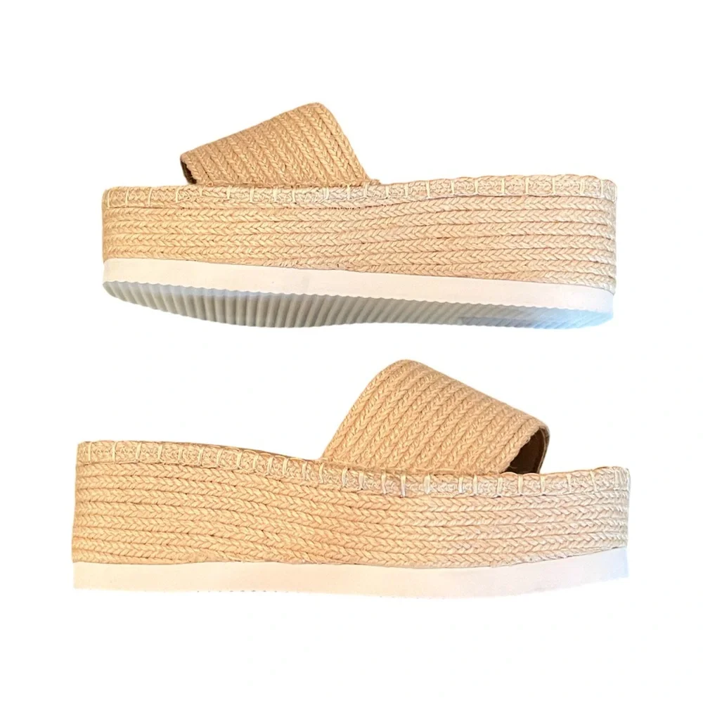 Wild Pair Shermer Slide Espadrille Platform Wedge Sandals Natural Jute Siz 7.5